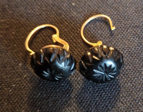 Boucle oreille 18k jais - or,
