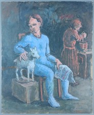 Ancien Tableau "Garçon au Journal" Peinture Huile Expressionism Oil Painting Boy