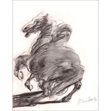WEISBUCH Claude - Dessin original au crayon "Le cheval cabré" 32x25cm
