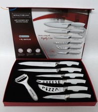 Kit Set 7 Pz Couteaux De Cuisine Blancs + Éplucheur Revêtu De Céramique