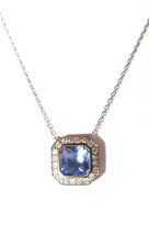 Collier Saphir Bleue Clair Et Zirconiums Sur Argent Massif 925.