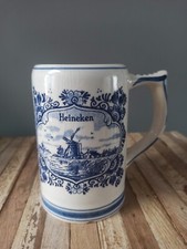 Ancienne Chope de Bière Heineken Delft Blue Motifs Moulin Et Bateau