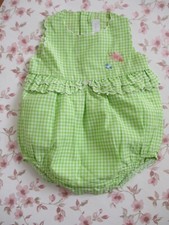 JACADI COMBINAISON COURTE/BARBOTEUSE FILLE 6 MOIS VICHY VERT EXCELLENT ETAT