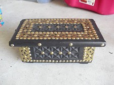 Vintage Wood Brass Trim Jewelry Box LOOK