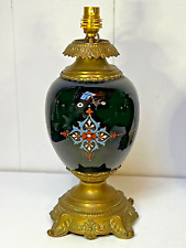 LAMPE ANCIENNE OPALINE NOIRE ÉMAILLÉE MONTURE BRONZE XIXème
