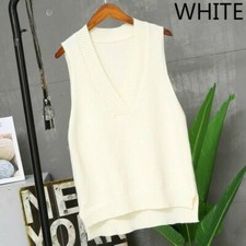 Femme Tricoté Gilet Pull Débardeur Col V sans Manche Hiver