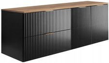 Meuble sous-lavabo suspendu FLOW 160 cm façade rainurée noir