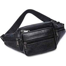 Sac Banane en Cuir Noir Unisexe Voyage, Sport, Randonnée, Smartphone