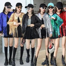 Femme Sequin Veste Extérieur Déguisement Vêtement de Soirée Dj Scène Zip Shiny