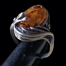 Bague ancienne  en Argent  925 et Ambre, antique amber silver ring  T 55