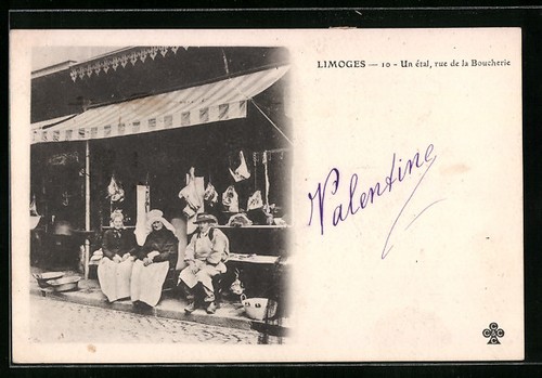 Cpa limoges étal - limoges,, rue