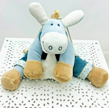 Noukies  boite à musique l'âne Paco velours bleu/gris  25 cm env