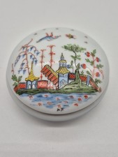 BOITE A MOUCHES PILULIER PORCELAINE LIMOGES DECOR ASIATIQUE SIGNEE OBJET VITRINE