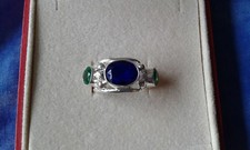 Bague argenté 925 pierres couleur émeraude et saphir taille 52