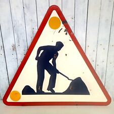 ANCIENNE PLAQUE ÉMAILLE SIGNALISATION TRAVAUX CHANTIER  VITRACIER NEUHAUS H:77CM