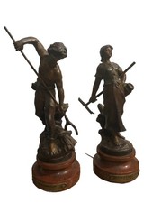 Paire de statuettes XIXème - Par Auguste Moreau - Moissonneur et Moissonneuse