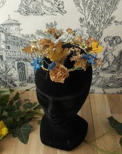 ANCIENNE COURONNE DE MARIEE GLOBE  FLEURS EN TISSU