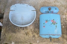Fontaine Tôle Emaillée Décor Fleurs Relief + Bassin EN L'ETAT