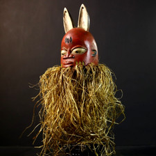 Masque africain sénoufo esprit corné barbe sculptée art tribal Afrique de l'O...