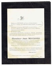 Avis de Décès Jean Bouchard - Maire Saint Jean de Losne - 1933
