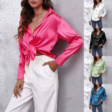 Chemise En Satin De Soie À Manches Longues Pour Femmes Chemisier Boutonné Ol /