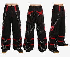 Pantalon cargo gothique rouge crâne : pantalon Punk Rave Techwear Y2K