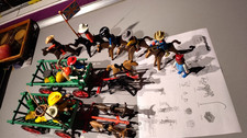 XS LOT PLAYMOBIL 2 X CHARIOT CHARETTE BOEUF CHEVAUX FOIN PAYSAN COWBOYS WESTERN