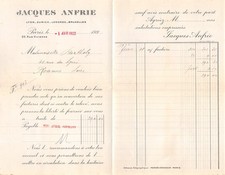 FACTURE  1922 JACQUES ANFRIE A PARIS - M. BERTHOLY A ROANNE