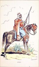 SPAHIS à CHEVAL avec selle & harnachement arabes traditionnels - Gravure du 19e