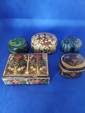 Lot de 5 boîtes laquées artisanales – décor floral/oriental – vintage – avec...