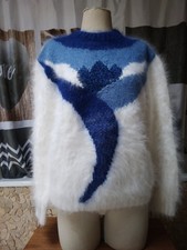  Pull Angora  Très Poilu Blanc  ANNY BLATT tricoté main  taille 44 Com Neuf 