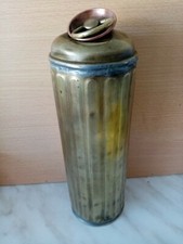 BOUILLOTTE  ANCIENNE  CHAUFFE LIT CYLINDRIQUE CANELEE  EN CUIVRE ET  LAITON