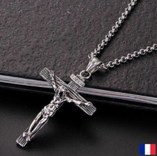Pendentif Collier Chaine Croix Chrétienne Jesus Acier Inoxydable Arg version 2
