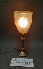 Lampe dlg ART NOUVEAU Verre Dépoli Décor Floral Pied Laiton
