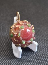 Ancien Pendentif En Émail Rose Et De Verre Fondue Givrée De Limoges Signée A.S