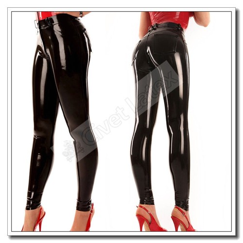 Latex jeans front - latex, zip