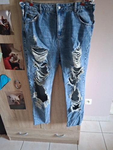 Jean déchiré destroy bleu