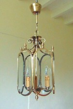 ANCIEN LUSTRE LANTERNE SUSPENSION  BRONZE LAITON 3 LAMPES XXEME