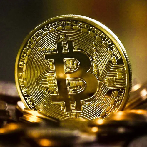 Gold plated bitcoin coin - gold,