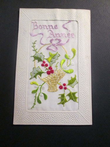 Carte postale fantaisie brodee