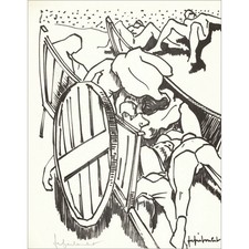 FRIBOULET Jef - Lithographie "La mêlée" 27x21cm - 1963 - Signée au crayon