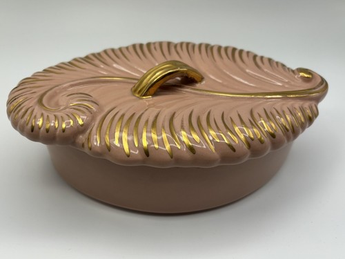 Vintage pink gold lidded - lidded, leaf