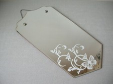 Ancien miroir en verre biseauté avec décalcomanie florale de 43,5 cm x 22,4 cm
