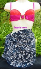 jupette de plage RASUREL ROSE ET LISERE BLANC taille unique 