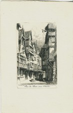 Strasbourg, gravure eau forte, Charles PINET, rue du Bain aux Plantes, Alsace