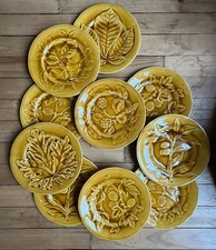 Série 10 assiettes marrons Barbotine fruits Choisy le Roi