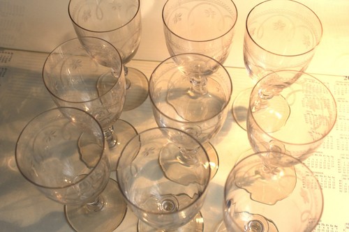Lot verres pied gravés - 14,