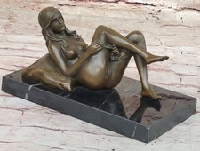 Belle Sculpture En Bronze Doré Art Nouveau Signée Figure Statue Fille Nue
