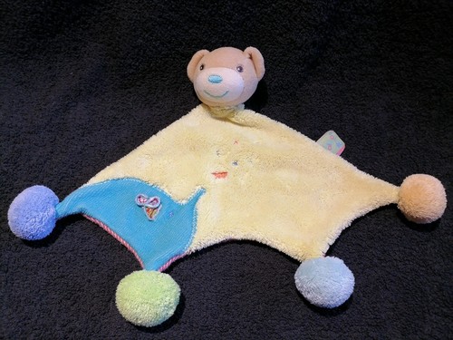 Doudou plat ours bliss - ours, pompons