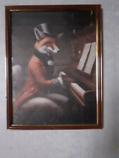 Tableau Impression sur Toile sous vitre encadré Représentant un Renard au piano